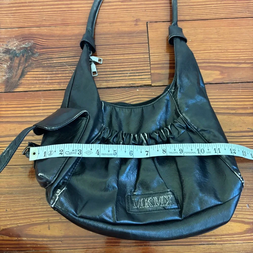 MKMX Black Faux Leather Slouchy Shoulder Bag Handbag Pocket Y2K Vintage Style